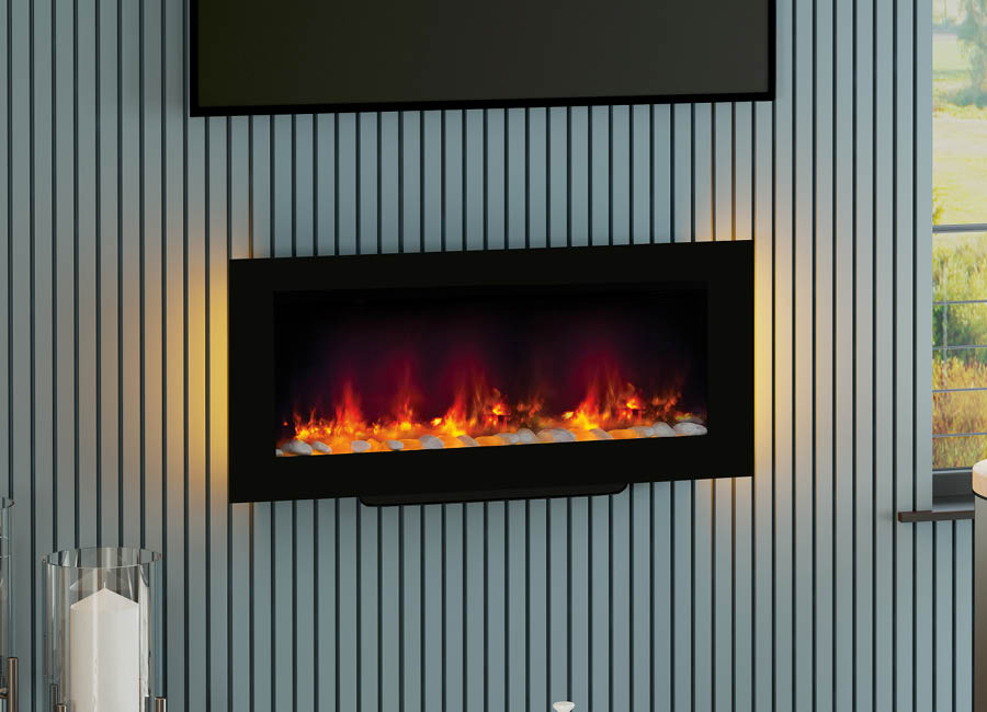 Amari Flare Collection Wall Mounted Electric Fire in Black Glass